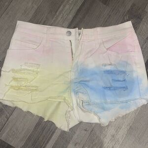 Colorful ombré denim shorts